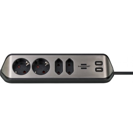 Brennenstuhl 1153590410 power extension 2 m 4 AC outlet(s) Indoor Black, Silver