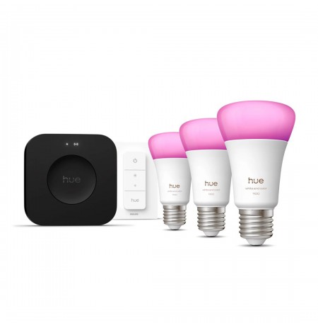 Philips Hue Starter set: 3 smart E27 bulbs, dimmer switch, Hue Bridge Pro | E27 | White and colored light