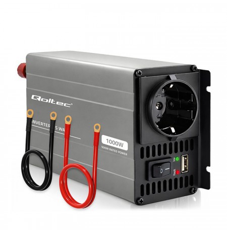 Qoltec MS Wave Power inverter | 12V to 230V | 500/1000W | USB | LiFePO4 GEL AGM