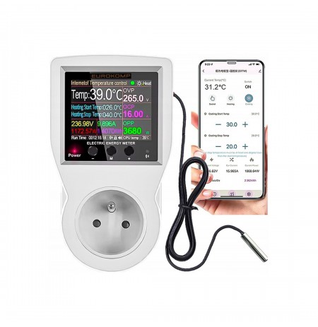 Thermostat with 230V socket, energy meter, WiFi Tuya