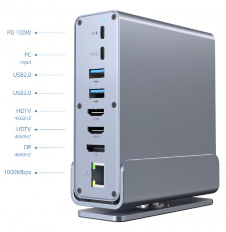 Gembird A-CF-COMBO15-01 USB Type-CF 15-in-1 multi-port adapter (USB hub AF-ports v.2x2 + v.3x3, Type-CF + HDMIx2 + DisplayPort