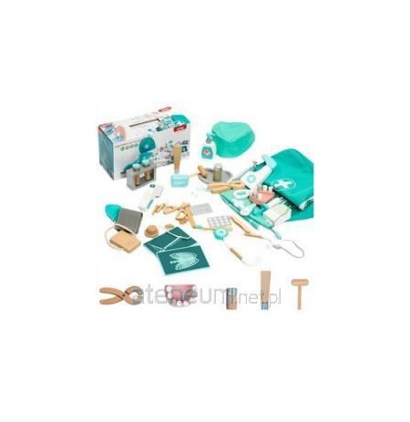 Small Doctor Dentist Wooden Medical Set with first aid kit and coat 20 pcs
