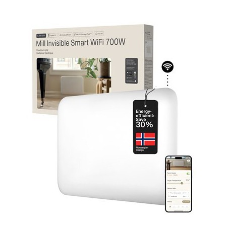 Mill Invisible Smart WiFi Heater | PA700WIFI4 | Panel Heater | 700 W | Suitable for rooms up to 9-12 m2 | White | IPX4