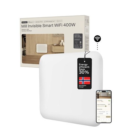 Mill Invisible Smart WiFi Heater | PA400WIFI4 | Panel Heater | 400 W | Suitable for rooms up to 4-6 m2 | White | IPX4
