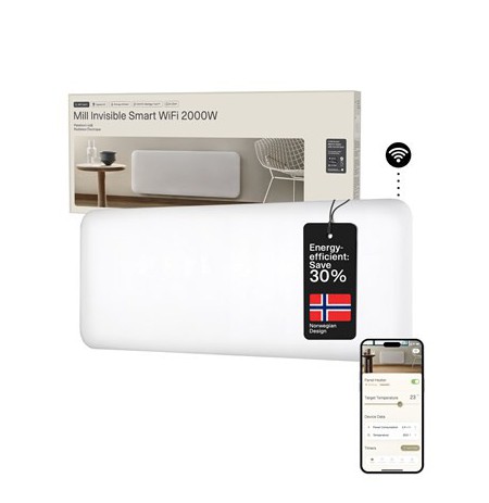 Mill Invisible Smart WiFi Heater | PA2000WIFI4 | Panel Heater | 2000 W | Suitable for rooms up to 24-28 m2 | White | IPX4