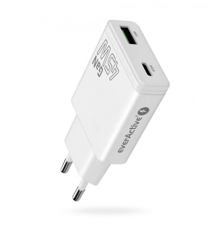 Charger GaN 1x USB-C, 1x USB Quick Charge 3.0 45W PD white