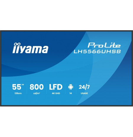 iiyama LH5566UHSB-B1AG Signage Display Digital signage flat panel 139.7 cm (55") LCD Wi-Fi 800 cd/m2 4K Ultra HD Black Built-in