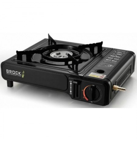 Brock PGS 001 BK Tourist Gas Stove, Enamel Surface, 2200W, Black