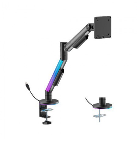 17"-40" monitoriaus spyruoklinis laikiklis, su RGB apšvietimu, juodas