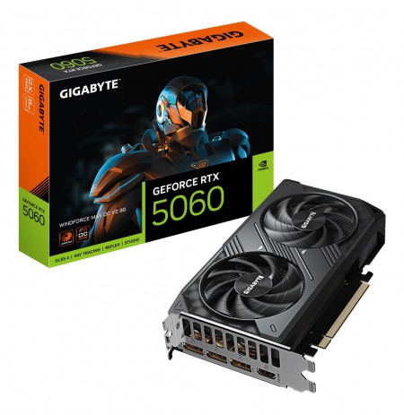 GIGABYTE GeForce RTX 5060 WINDFORCE MAX OC V2 8G Graphics Card - 8GB GDDR7, 128bit, PCI-E 5.0, 2512MHz Core Clock, 3 x DP, 1 x H