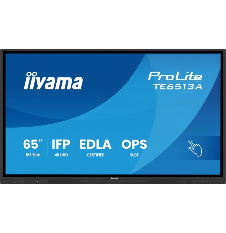 iiyama TE6513A-B3AG Signage Display Interactive flat panel 163.8 cm (64.5") LCD Wi-Fi 500 cd/m2 4K Ultra HD Black Touchscreen
