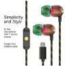 Marley Wired Earbuds | Smile Jamaica | Built-in microphone | USB Type-C | Rasta