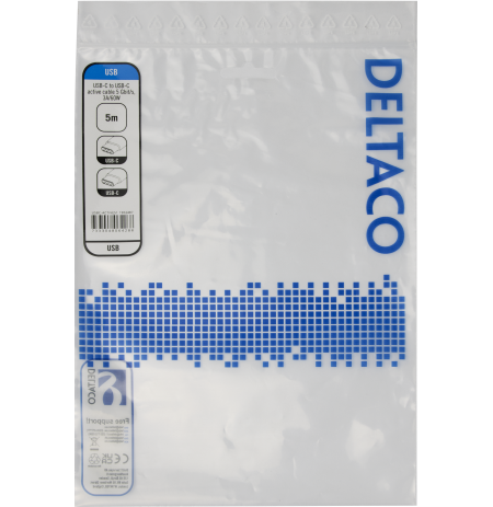 USB-C į USB-C laidas DELTACO su DP-Alt režimu, 5 Gbps, 60 W 3 A, 8K/30 Hz, 5 m, juodas / USBC-ACTIVE51 / 1902487