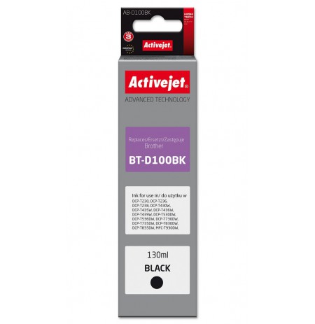 Activejet AB-D100Bk Ink cartridge for Brother printers, replacement for Brother BT-D100BK, Supreme, 130 ml, black