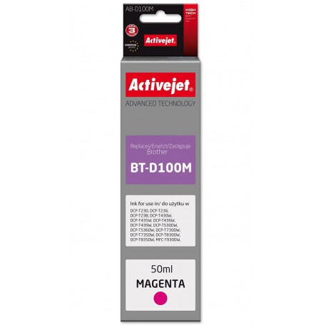Activejet AB-D100M Ink cartridge for Brother printers, replacement for Brother BT-D100M, Supreme, 50 ml, magenta