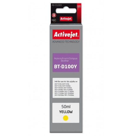 Activejet AB-D100Y Ink cartridge for Brother printers, replacement for Brother BT-D100Y, Supreme, 50 ml, yellow