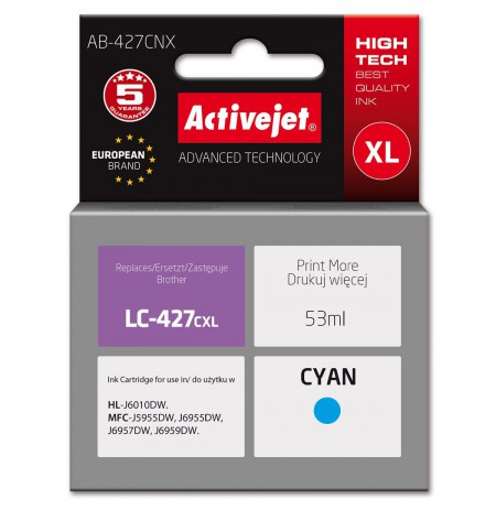 Activejet AB-427CNX Brother printer ink cartridge, replacement for Brother LC-427CXL, Supreme, 53 ml, light blue