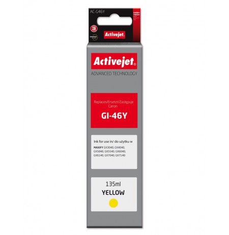 Activejet AC-G46Y Ink cartridge for Canon printers, replacement for Canon GI-46Y, Supreme, 135 ml, yellow