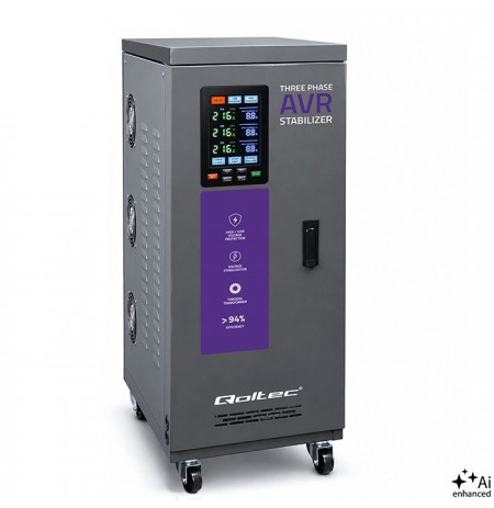 Qoltec Three-phase AVR MULTIPROTECTION voltage stabilizer | 20kVA | ±3% | Servomotor