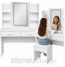 Cosmetic vanity table with LED mirror shelves drawers White 140x80x40cm