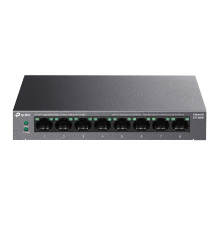 TP-Link LS108GP 8-Port Gigabit Desktop Šakotuvas su 8-Port PoE+