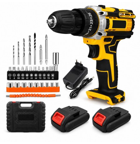 Extralink Tools | cordless drill-screwdriver | yellow + 2 batteries