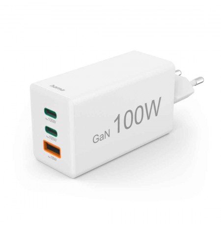 Hama 00125140 charger 100W GaN PD QC 2× USB-C 1× USB-A