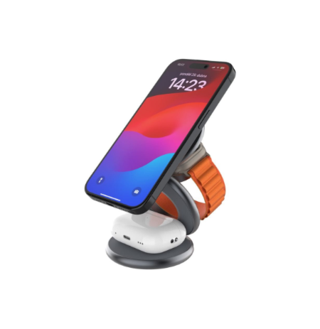 Fixed MagPowerstation Round 3-in-1 foldable wireless charger with MagSafe support | Gray