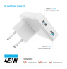 Fixed Slim Traveller 2xUSB-C Travel Charger with world adapters, GaN, 45W | White