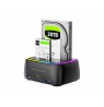 Conceptronic DONN36B Dual-bay RGB Hard Drive Docking Station, for 2.5/3.5-Inch HDD SSD, 2 x USB A, SD/TF Card Reader, UASP