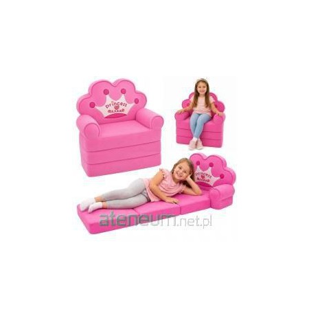 Foldable sofa bed armchair with crown 2in1 for children soft pink