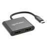 Manhattan USB-C to Dual HDMI & USB-A Adapter, Dual 4K@30Hz or Single 4K@60Hz, Power Delivery 100W, 480 Mbps (USB 2.0), Cable