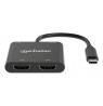 Manhattan USB-C to Dual HDMI & USB-A Adapter, Dual 4K@30Hz or Single 4K@60Hz, Power Delivery 100W, 480 Mbps (USB 2.0), Cable