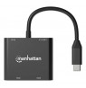 Manhattan USB-C to Dual HDMI & USB-A Adapter, Dual 4K@30Hz or Single 4K@60Hz, Power Delivery 100W, 480 Mbps (USB 2.0), Cable