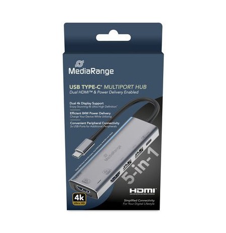 MediaRange MRCS511 interface hub USB Type-C 480 Mbit/s Silver