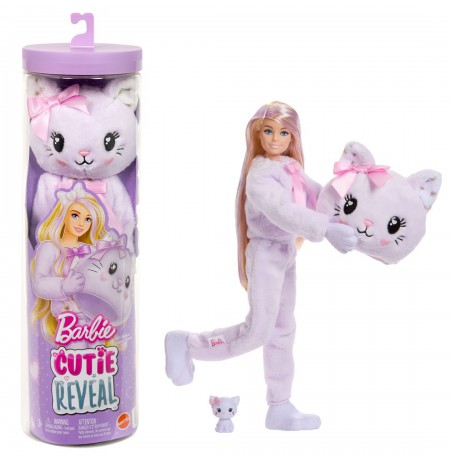 Barbie Cutie Reveal Doll & Accessories, Cuddly Series Kitten with 10 Surprises