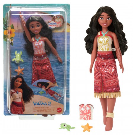 Disney Vaiana 2 Toys, Swimming Tautai Vaiana Fashion Doll with 2 Accessories & Color-Change Bodice
