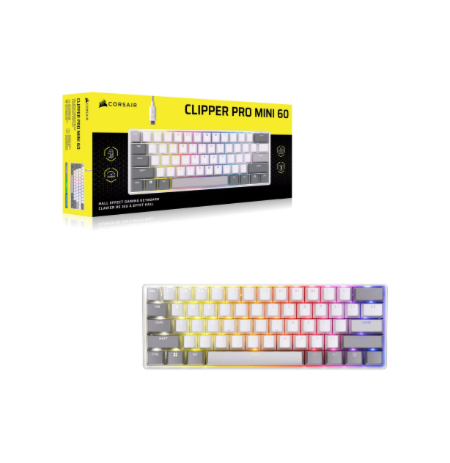 CORSAIR CLIPPER PRO MINI 60 Hall Effect Gaming Keyboard, Backlit RGB LED, CORSAIR MGX Core, White , PBT DS Keycaps