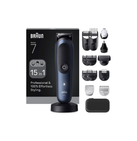 Braun Hair Trimmer | All-in-One Series 7 AIO7580 | Cordless | Wet & Dry | Number of length steps 14 | Blue/Black