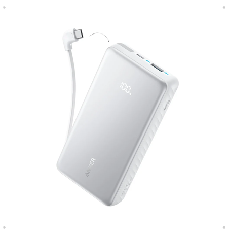Anker Power Bank 22.5W, Built-In USB-C Cable | Zolo | 20000 mAh | USB-C | White