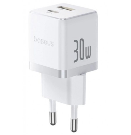 Baseus Palm 30W mains charger USB-C USB-A - white