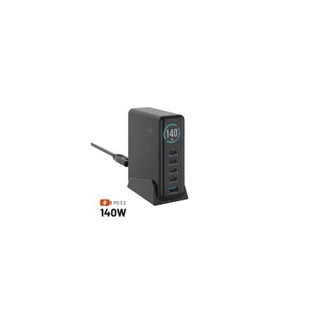 Fixed GaN 140 charger 1x USB-A 4x USB-C 5A (FIXCG140D-4C1A-BK)