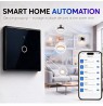 Qoltec 52711 Smart Touch 1-Gang Light Switch | Wi-Fi | Timer | Tuya | Smart Life | Tempered Glass | Black
