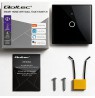Qoltec 52711 Smart Touch 1-Gang Light Switch | Wi-Fi | Timer | Tuya | Smart Life | Tempered Glass | Black