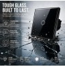 Qoltec 52711 Smart Touch 1-Gang Light Switch | Wi-Fi | Timer | Tuya | Smart Life | Tempered Glass | Black