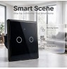 Qoltec 52712 Smart Touch 2-Gang Light Switch | Wi-Fi | Timer | Tuya | Smart Life | Tempered Glass | Black