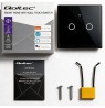 Qoltec 52712 Smart Touch 2-Gang Light Switch | Wi-Fi | Timer | Tuya | Smart Life | Tempered Glass | Black