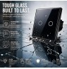 Qoltec 52712 Smart Touch 2-Gang Light Switch | Wi-Fi | Timer | Tuya | Smart Life | Tempered Glass | Black