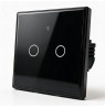 Qoltec 52712 Smart Touch 2-Gang Light Switch | Wi-Fi | Timer | Tuya | Smart Life | Tempered Glass | Black