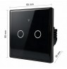 Qoltec 52712 Smart Touch 2-Gang Light Switch | Wi-Fi | Timer | Tuya | Smart Life | Tempered Glass | Black
